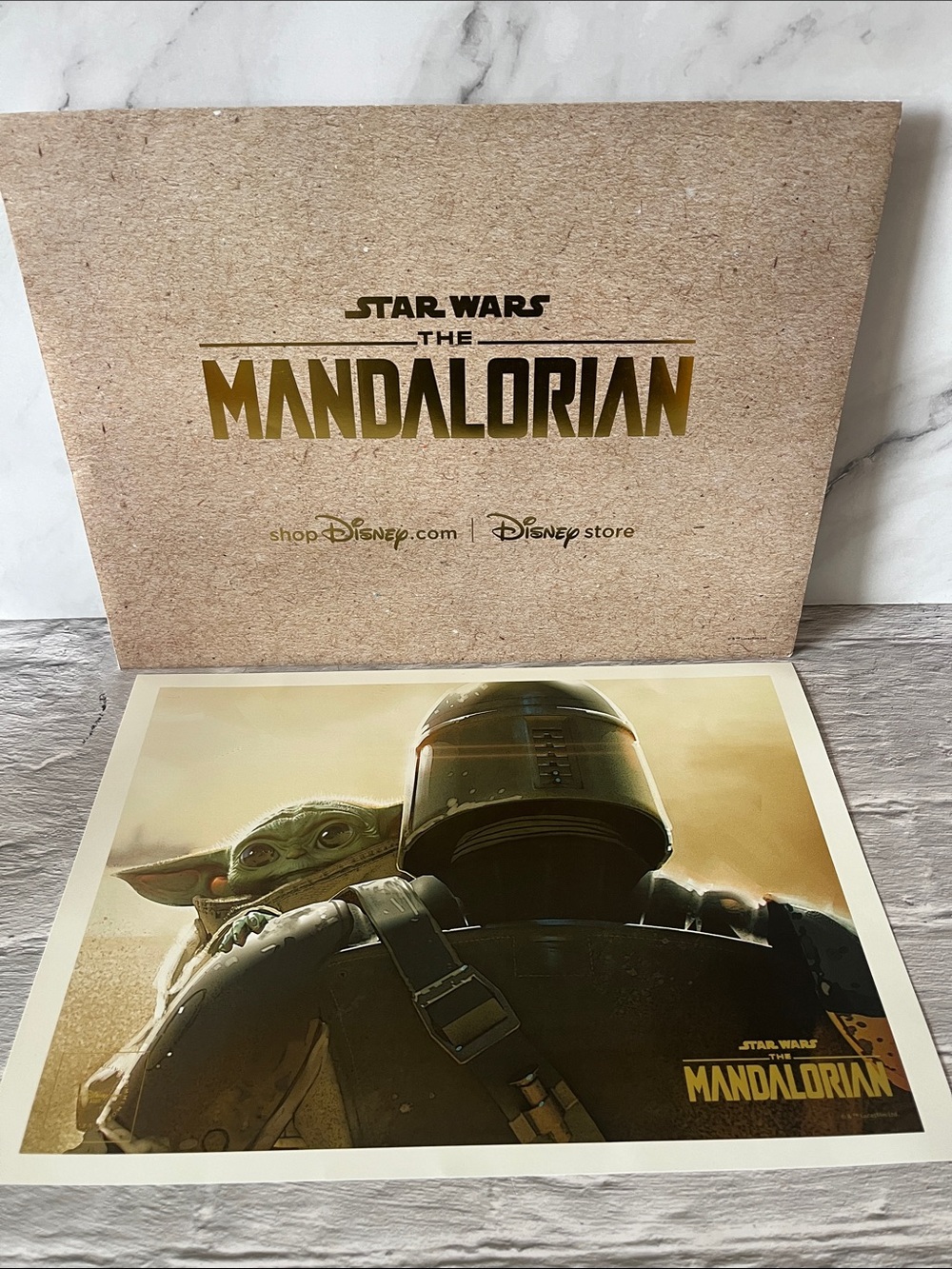 New Disney Star Wars Lithograph The Mandalorian Child Grogu Gold Foil Wall Art
